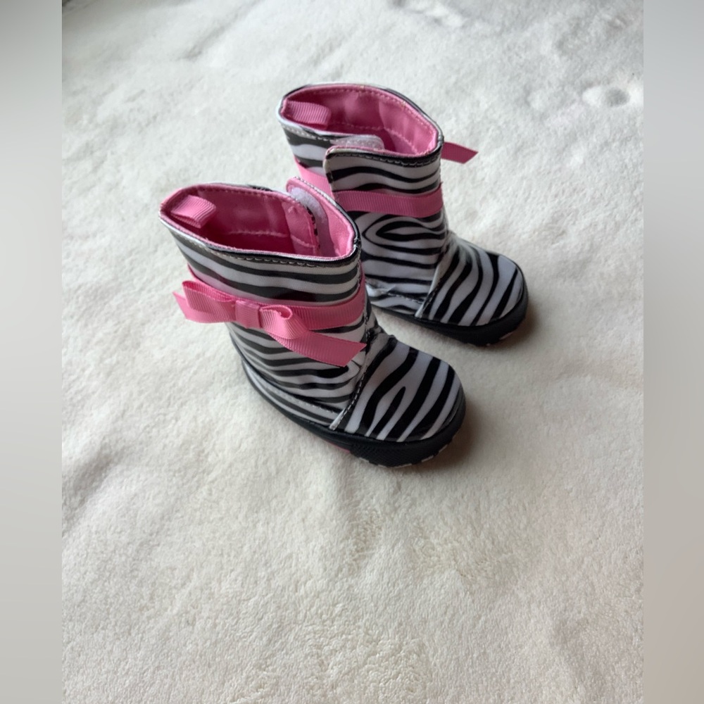 Zebra Print Baby Rain Boots w/Pink Bows